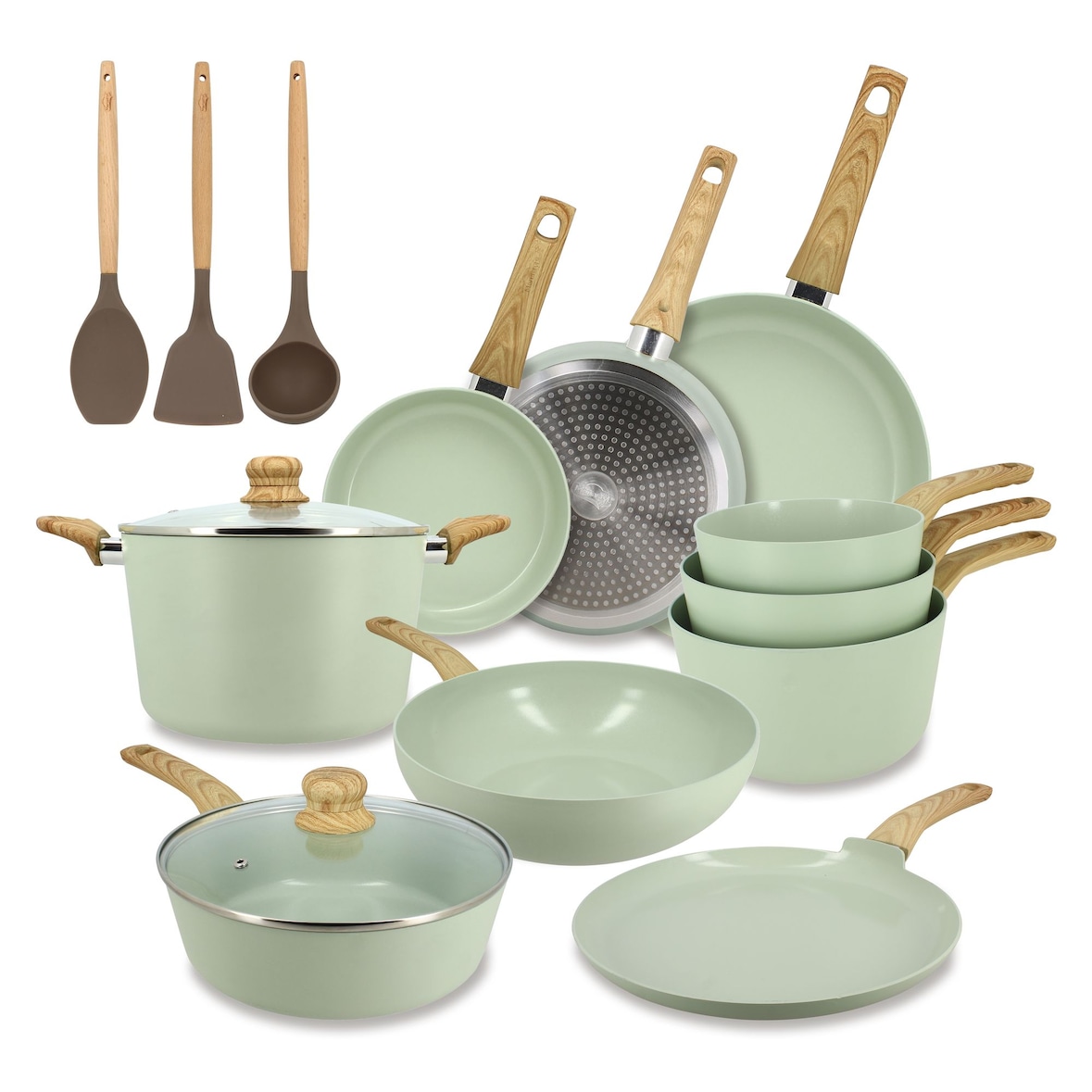 Menastyl - Set 13 pièces cuisson colorama céladon en aluminium induction