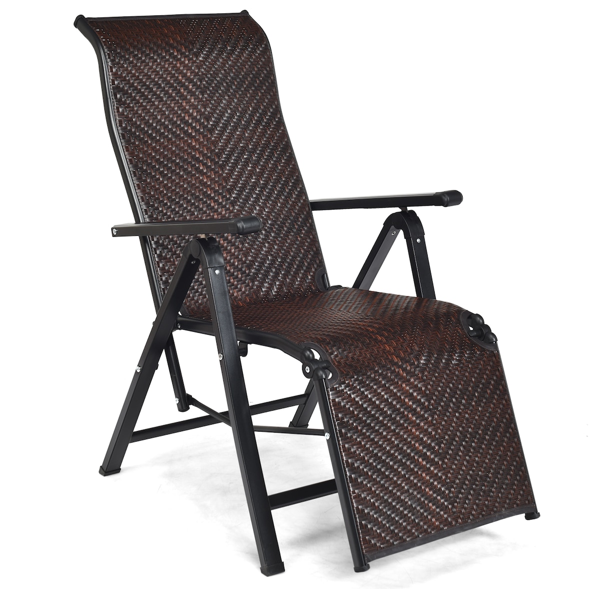 COSTWAY Rotan ligstoel, opklapbare tuinstoel met verstelbare rugleuning, tuinstoel met relaxfunctie