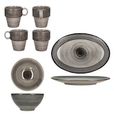 thumbnail of Mäser Prospero 18tlg Frühstücksset Porzellan braun Relief Platten Schalen Becher