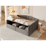 thumbnail of Multifunktionales Schlafsofa 140 x 200 cm Grau, Ausziehbett, Polstersofa mit Hydraulik-Stauraum, Samtstoff, Lattenrost, platzsparendes Sofa-Bett
