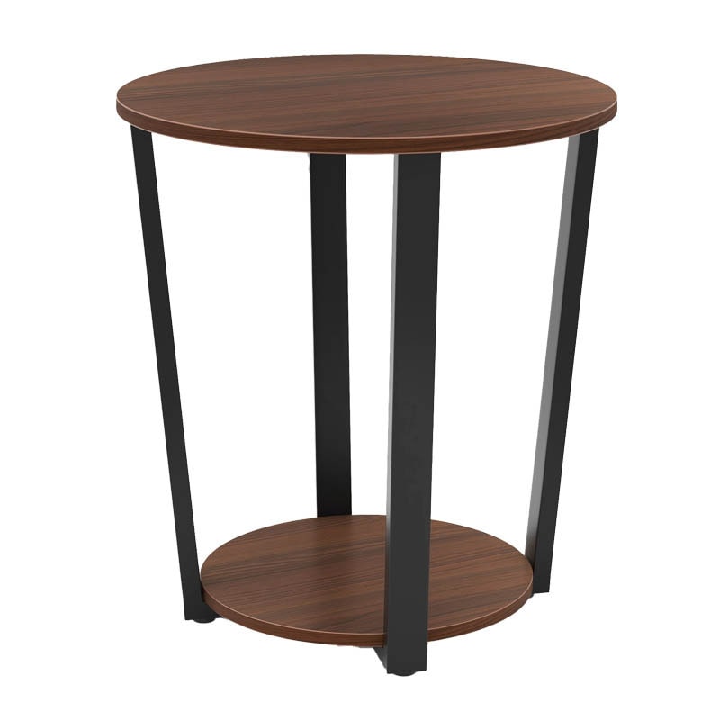 COSTWAY Mesa auxiliar redonda, mesa de sofá con estructura metálica, mesa de centro con 2 estantes (marrón)