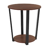 thumbnail of COSTWAY Mesa auxiliar redonda, mesa de sofá con estructura metálica, mesa de centro con 2 estantes (marrón)