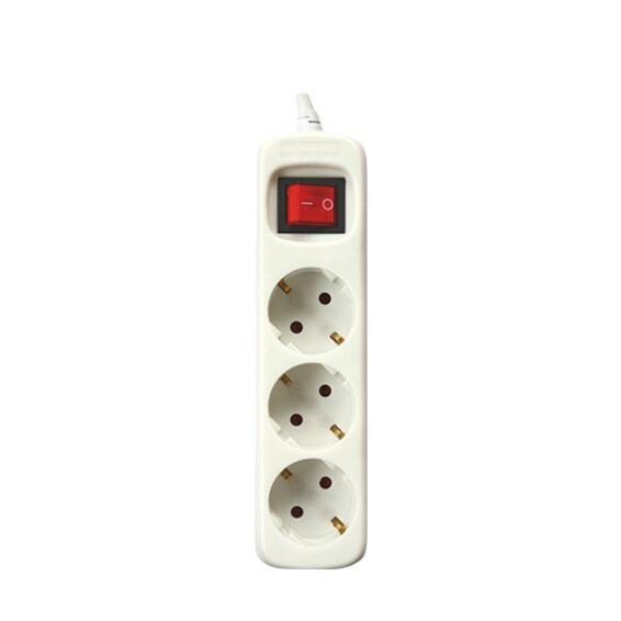 Regleta Enchufe con 3 Tomas con Interruptor, Blanco, 3 Enchufes, Cable de 1,5 Metros, Protección Infantil, Toma Tierra, con protección sobretensiones
