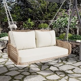 thumbnail of Merax PE-Rattan-Schaukel-Doppelsitz, Hängeschaukel für den Garten im Freien, mit Kissen und 2 Ketten, belastbar 320 kg, beige
