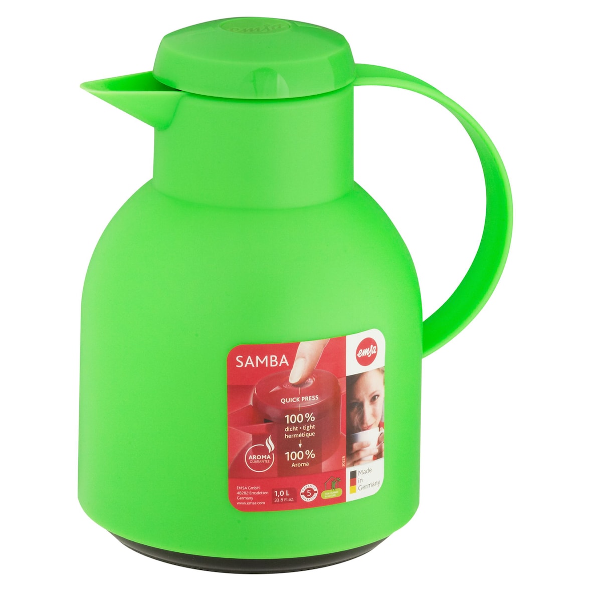 Emsa Isolierkanne Samba Quick Press,Polypropylen (PP), 1 l, Transluzent , Hellgrün