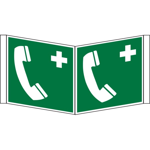 Rettungszeichen, Winkelschild Notruftelefon E004 - ASR A1.3 (DIN EN ISO 7010) - 200x200x1 mm Kunststoff nachleuchtend