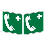thumbnail of Rettungszeichen, Winkelschild Notruftelefon E004 - ASR A1.3 (DIN EN ISO 7010) - 200x200x1 mm Kunststoff nachleuchtend