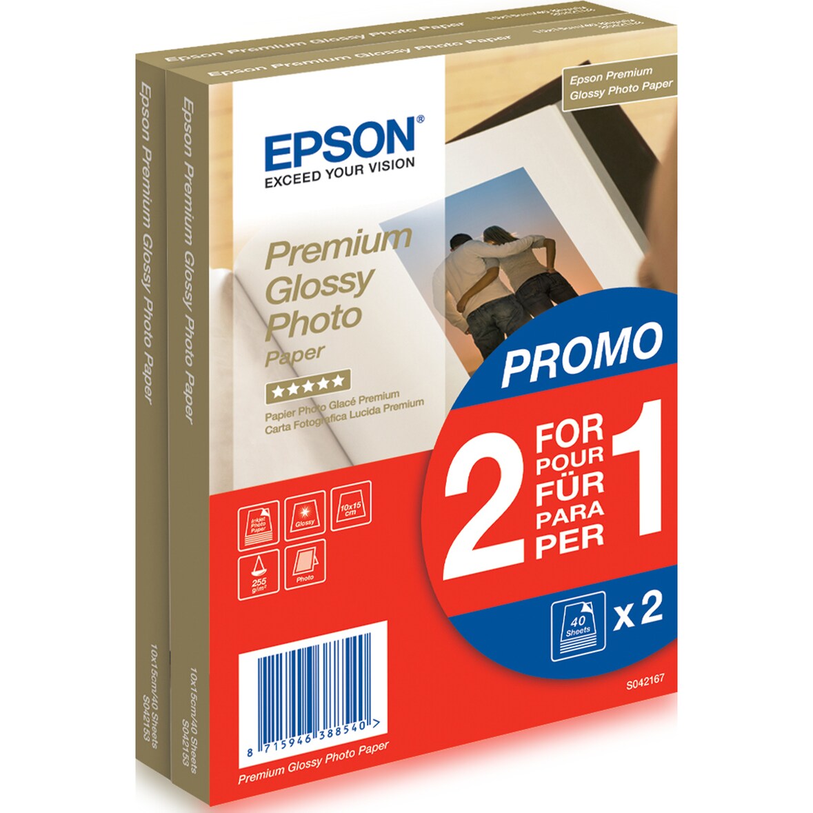 Epson Premium Glossy Photo Paper - 10x15cm - 2x 40 Blätter