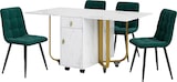 thumbnail of Essgruppe 150x80x76 cm mit 4 Stühlen, Klappbarer Küchentisch mit Samtpolsterung, elegantes Design in Weiß