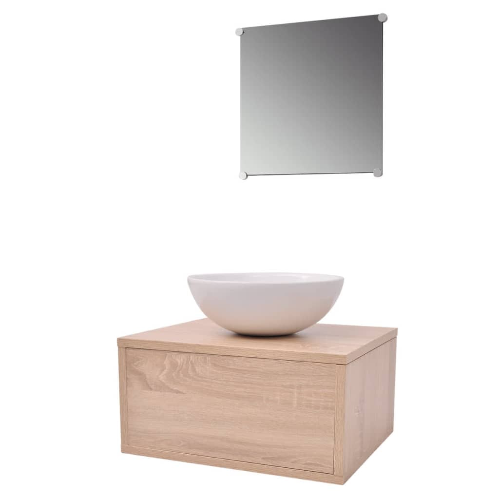 vidaXL 3-tlg. Badmöbel und Waschbecken Set Beige