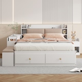 thumbnail of Merax Massivholz-Kombi-Bett 140*200cm, Kopfteil mit eingebautem Staufach, mit Schubladen, mit Nachttisch, mit Stauraum-Langschrank, weiß