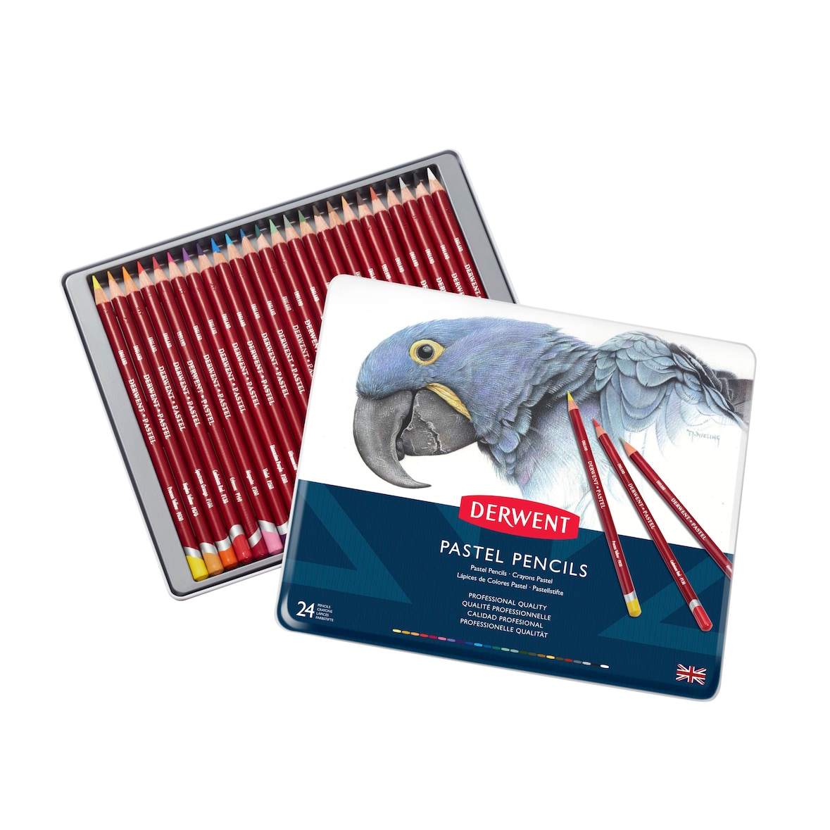 Caja metálica de 24 lápices Derwent Pastel .