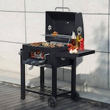 thumbnail of WellHome - Zwarte houtskoolbarbecue met dubbele grill en bijzettafel van 96 cm