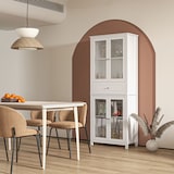 thumbnail of HOMCOM alacena de cocina mueble vitrina con 4 puertas de vidrio templado cajón y estantes ajustables para salón comedor 74x35,5x181,5 cm Blanco