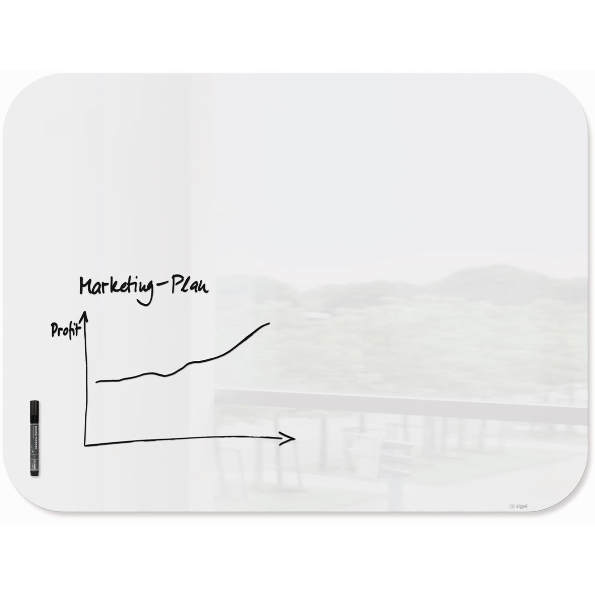 Glas-Whiteboard Artverum weiß abgerundete Ecken 1200x900x10mm