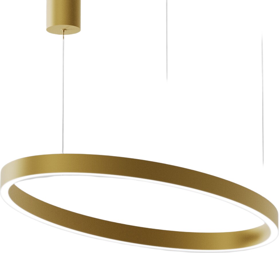 CRISEIDE S/1P Ovale Pendelleuchte – 30W+30W LED, 3000K, dimmbar, gebürstetes Gold, Aluminiumrahmen, Silikondiffusor – Gealuce