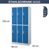 thumbnail of Umkleideschrank Spind TOKIO - 6 Abteile, Etikettenhalter Lüftungsschlitze | Umkleidespind Schließfachschrank Garderobenspind, 185x90x45cm Grau-Blau
