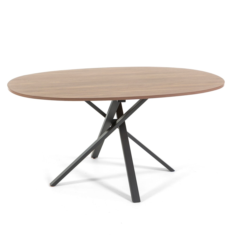 Table ovale 150x100 cm, pieds croisés en métal, plateau stratifié, table à manger pour 4 personnes, pieds en X, style moderne - Carlo - Bois