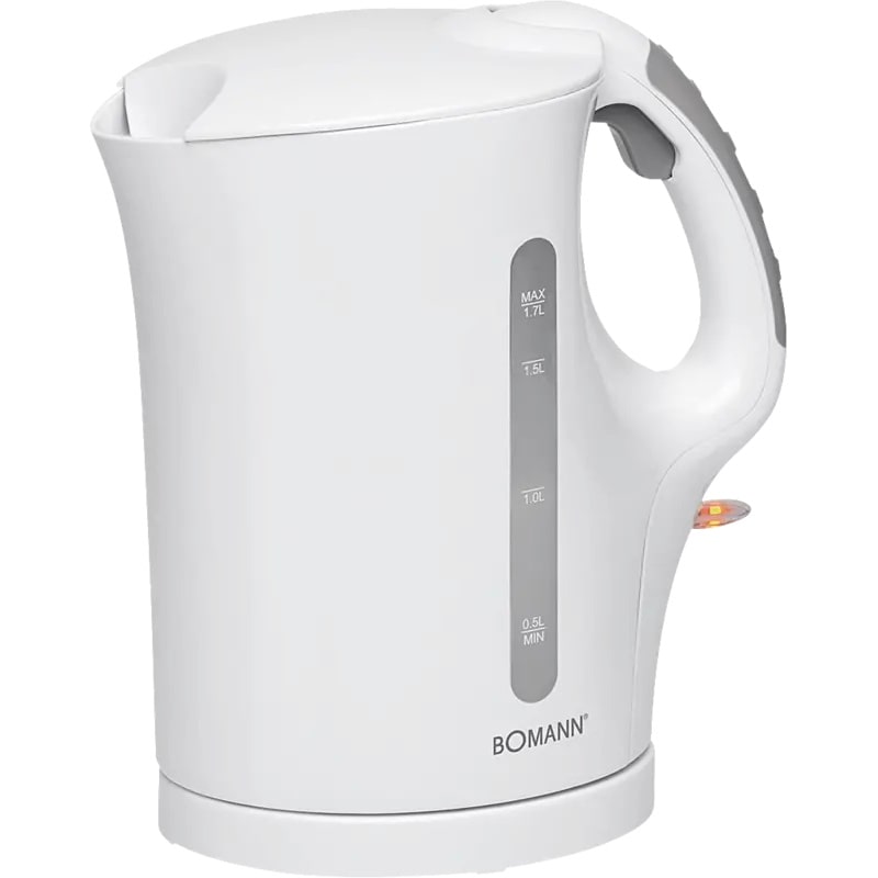 Bomann WK 5011 CB Jarro Elétrico 1.7L Sem fios, Chaleira Eléctrica, Desligamento Automático, Resistência do Aço Inoxidável, Base 360, Branco, 2200W