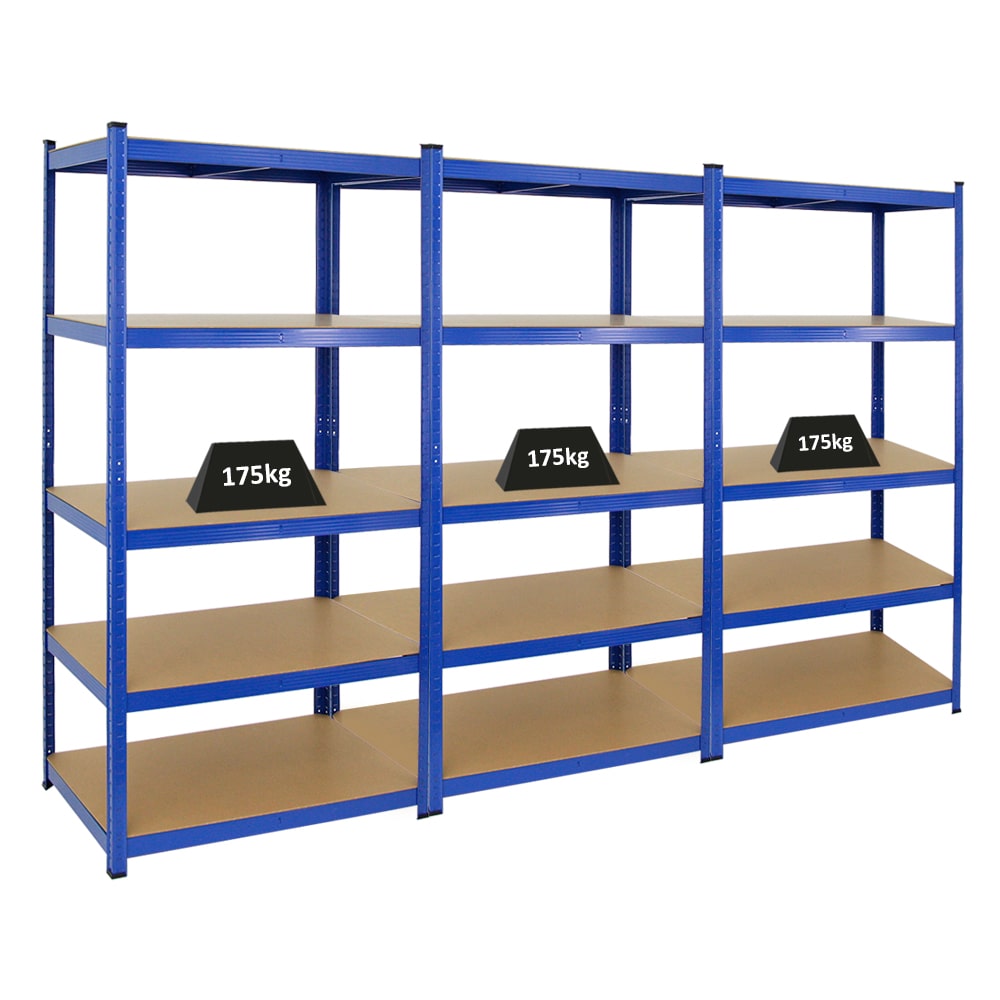 PROREGAL Mega Deal 3x étagère robuste ODIN | HxLxP 180x90x60cm | Charge du compartiment 175kg | Bleu | étagère de garage étagère de cave