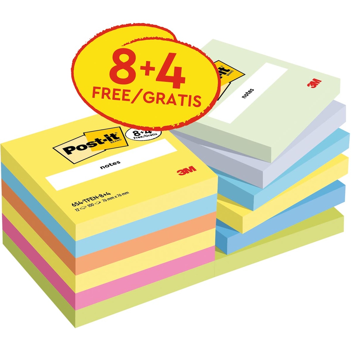 8 + 4 GRATIS! 12 Blocks Post-it® Haftnotizen 76 x 76 mm, je 100 Blatt