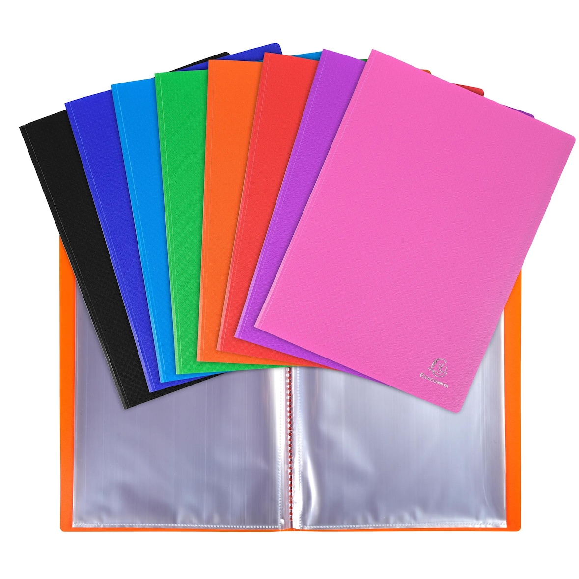 Exacompta 88100E 8x Sichtmappe aus flexiblem Polypropylen 500µ, 100 Hüllen, transparent, OPAK - A4 - Farben sortiert