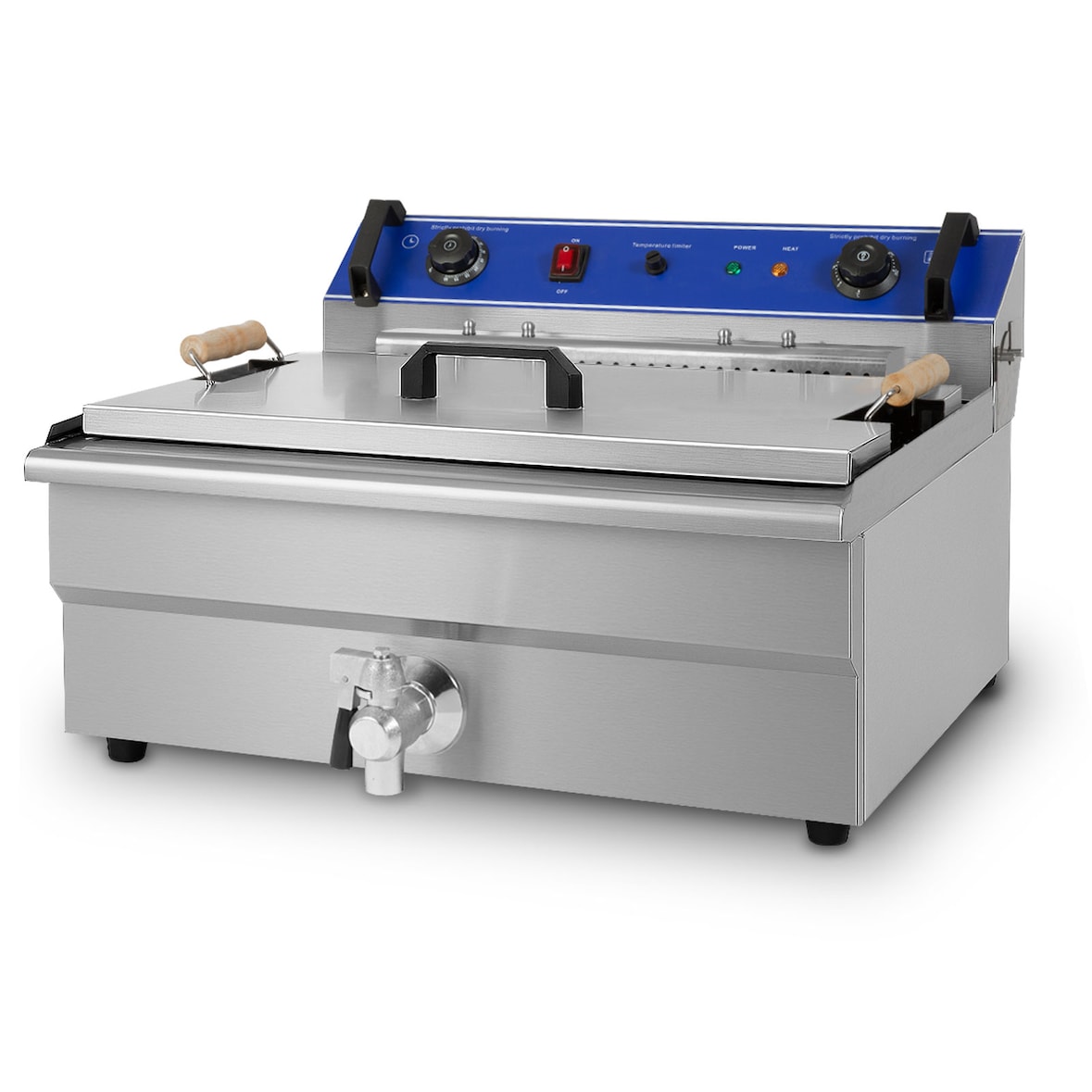 VERTES Friteuse van roestvrij staal, inhoud 30 liter, 50-250 °C, 6000 W, 230 V, koudzoneprincipe, eenvoudig te reinigen, gastro-friteuse