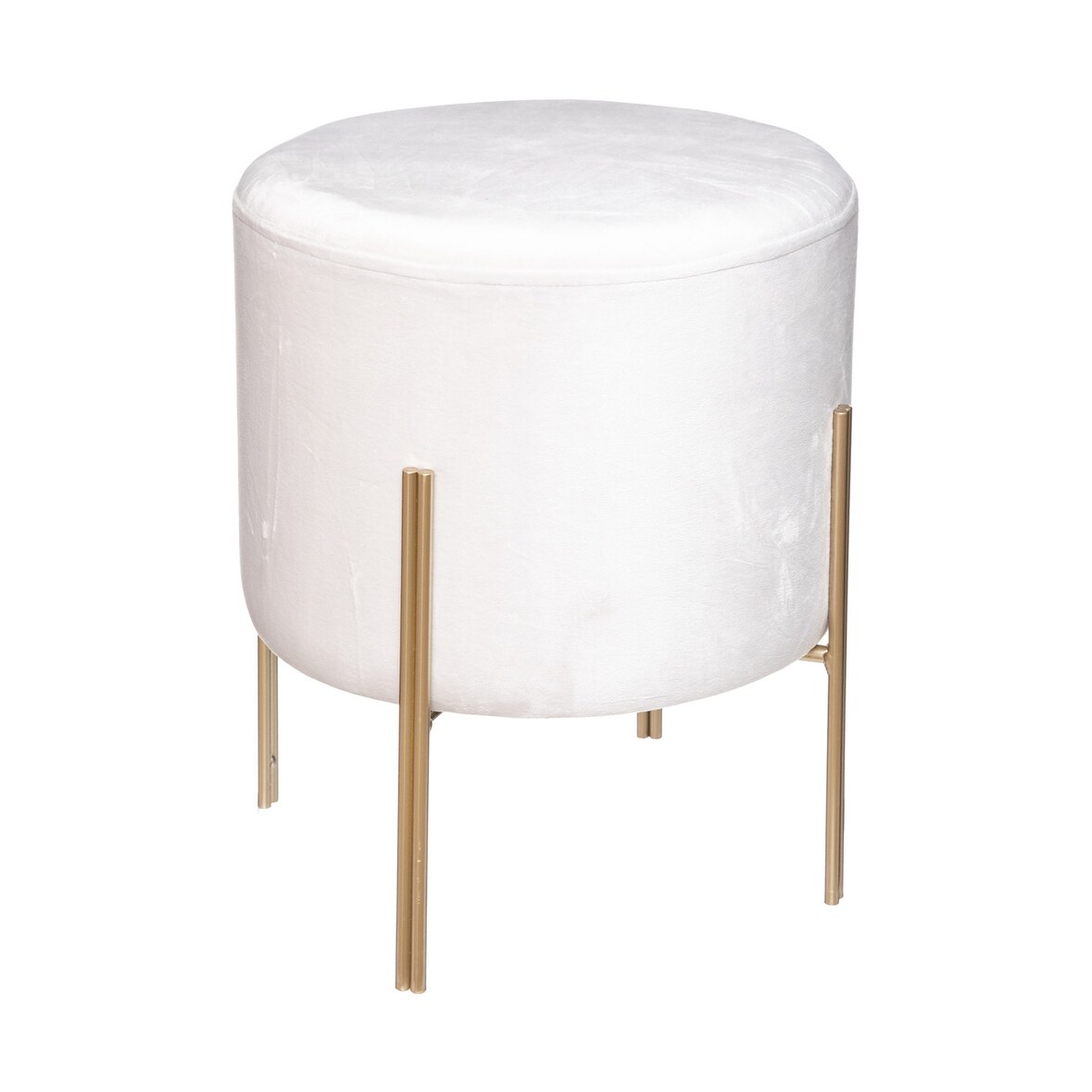 Tabouret Velours Blanc ivoire et pied en métal H 40 cm