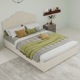 thumbnail of Polsterbett 140x200 mit Komfort-Kopfteil, modern minimalistisches Design, stabiler Rahmen, langlebige Konstruktion, hochwertiges Stoffbett Beige