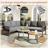 thumbnail of Garten-Lounge-Set aus Metall und Polyester in Grau, 3 Sofaelemente mit 2 Tischen, verstellbare Füße, inklusive Sitz- und Rückenkissen