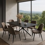 thumbnail of Esszimmertisch HWC-O58, Esstisch Sinterstein Metall, Marmor-Optik 160cm ~ schwarz-gold