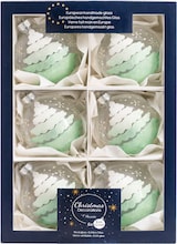 thumbnail of 6 Weihnachtskugeln Glas 8cm Tannenbaum Motiv Christbaumkugeln Christbaumschmuck Wintermotiv Baumdeko Transparent Mint