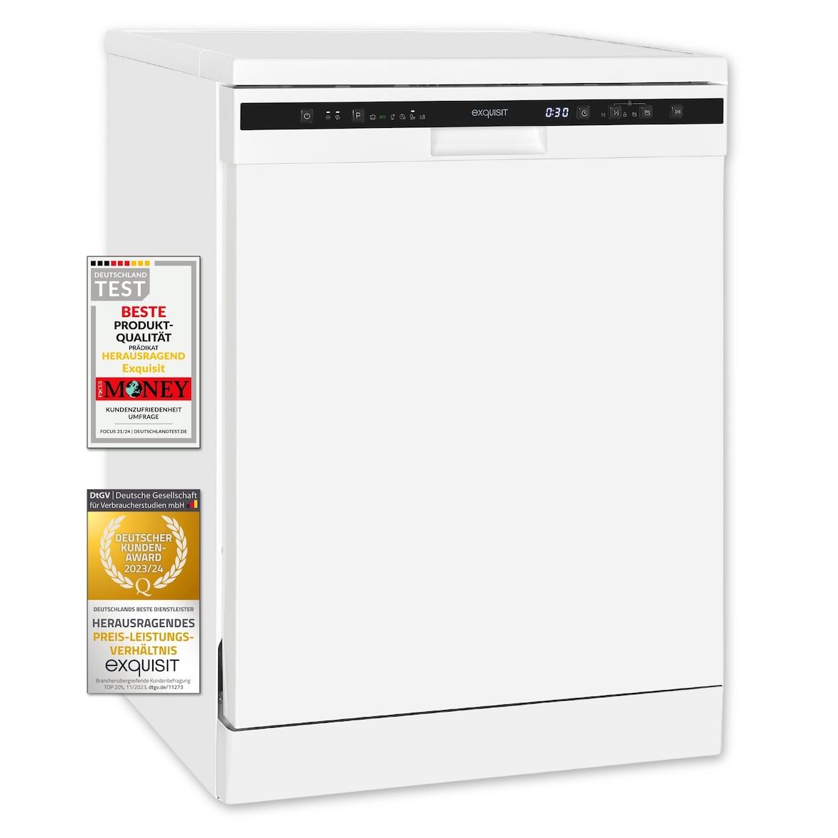 Exquisit Geschirrspüler GSP6312-030D weiss | Spülmaschine 60 cm | 12 Maßgedecke | Auto Türöffner | Intensiv Modus | Unterbaugerät