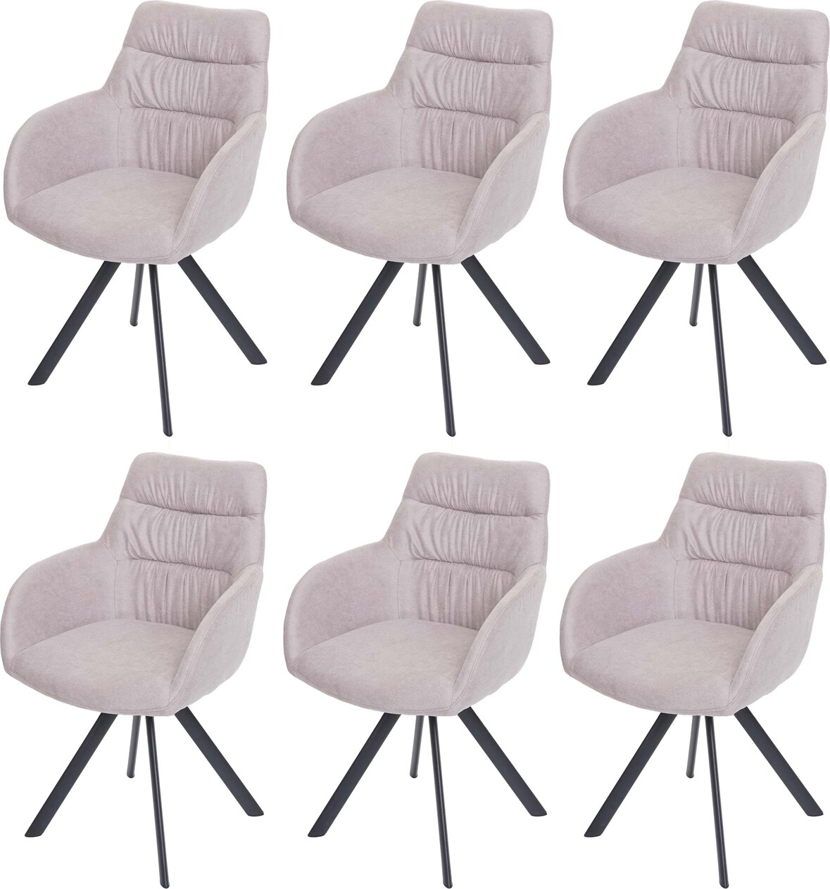 6er-Set Esszimmerstuhl HWC-J69, Küchenstuhl Stuhl mit Armlehne, drehbar Auto-Position, Samt ~ creme-beige
