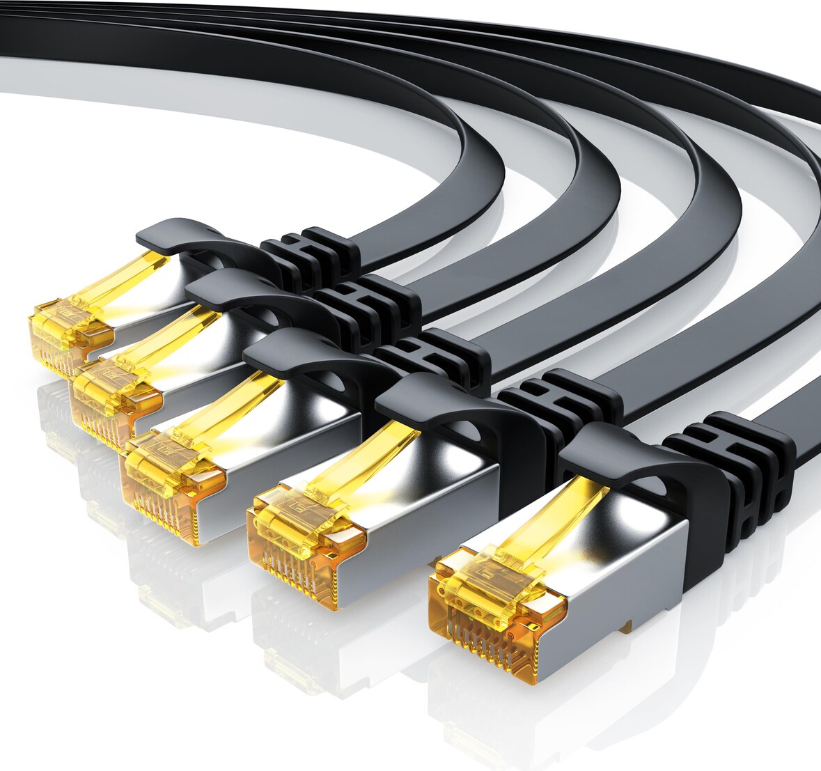 Primewire 5x LAN-Kabel CAT.7, RJ-45 (Ethernet), CAT 7 Flachband U/FTP Gigabit Netzwerkkabel 10 Gbit/s Patchkabel - 1m
