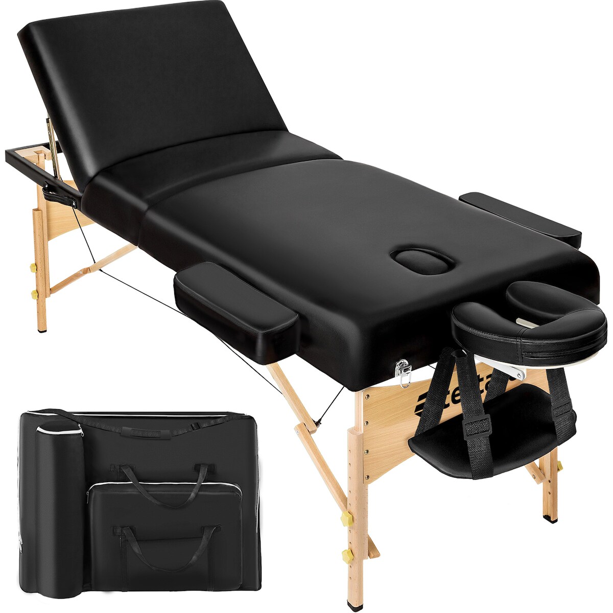TECTAKE 3 Zonen Massageliege Somwang mit 7,5cm Polsterung und Holzgestellschwarz