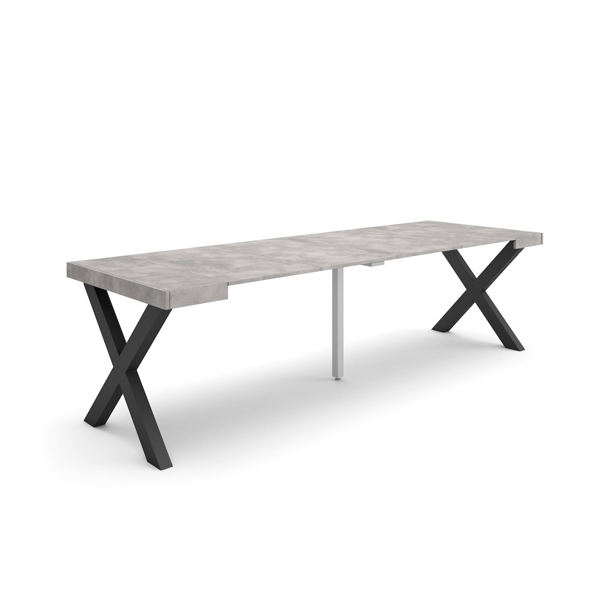 Ausziehbarer Konsolentisch, 262x90x73cm, Für 12 Personen, Holzbeine, Moderner Stil, Zementgrau _ 341_18