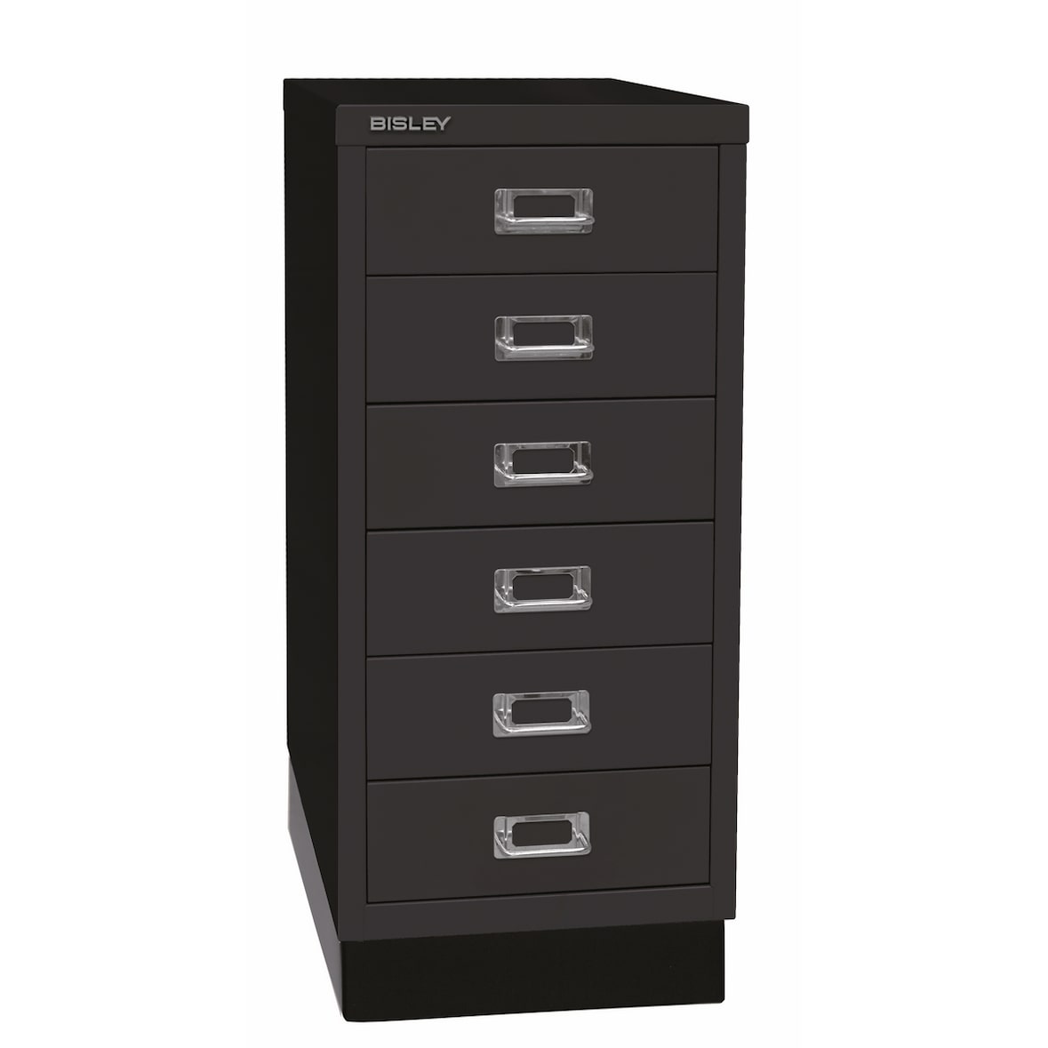 BISLEY Schubladenschrank aus Metall für DIN A4 in schwarz mit 6 Schubladen und Sockel Büroschrank Werkzeugschrank