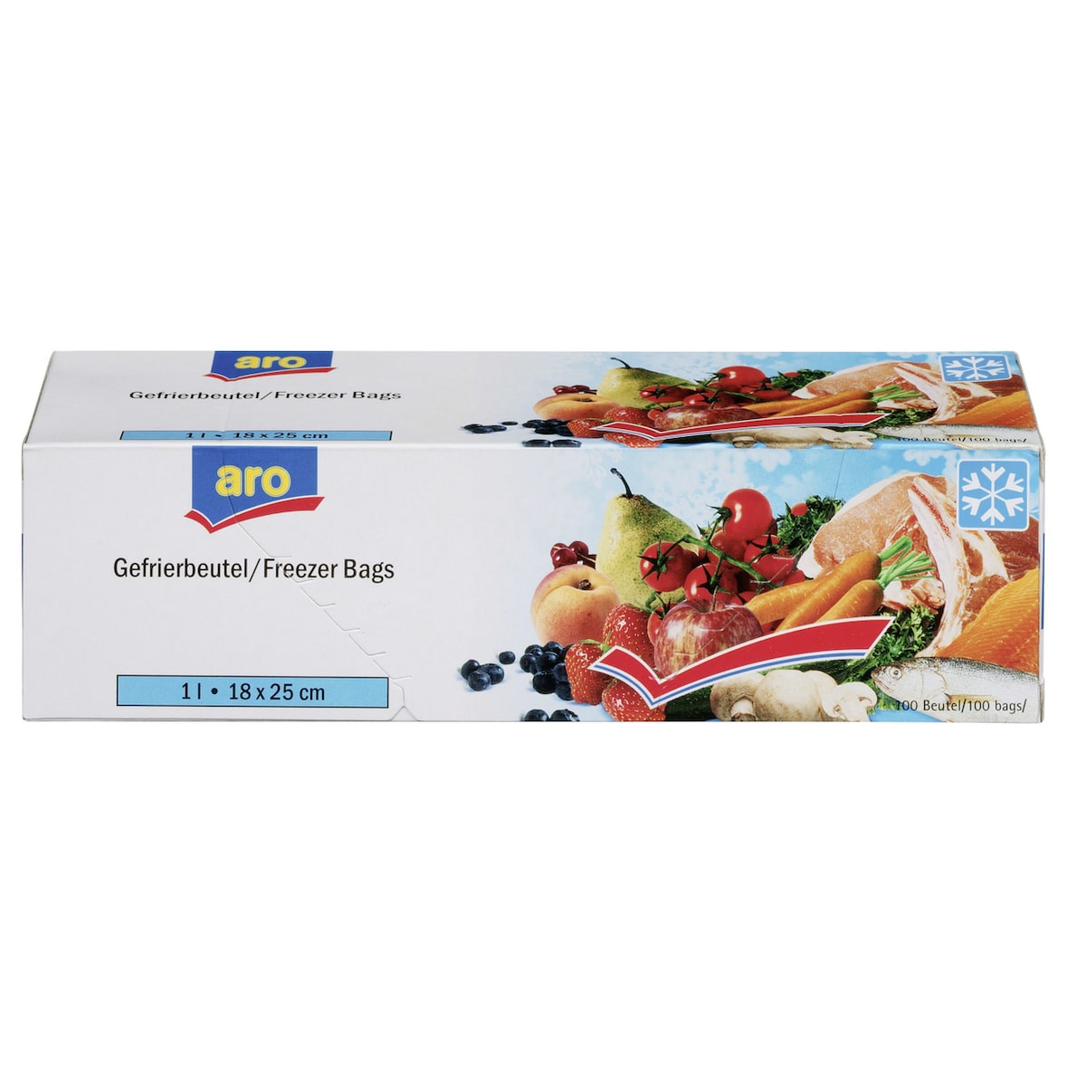 aro Diepvrieszakjes, 18 x 25 cm, 1 liter, 100 stuks per rol, 3 x rollen