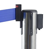 thumbnail of Danieli Store | Postes separadores de acero con cinta extensible hasta 3 mt | Columna con cinta separadora negra y avisos horizontal A4