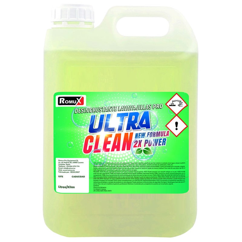 Romux® Desincrustante Antical Lavavajillas Pro Power Ultra Clean | Eliminador de Cal y Suciedad | Ideal para Lavavajillas Industriales