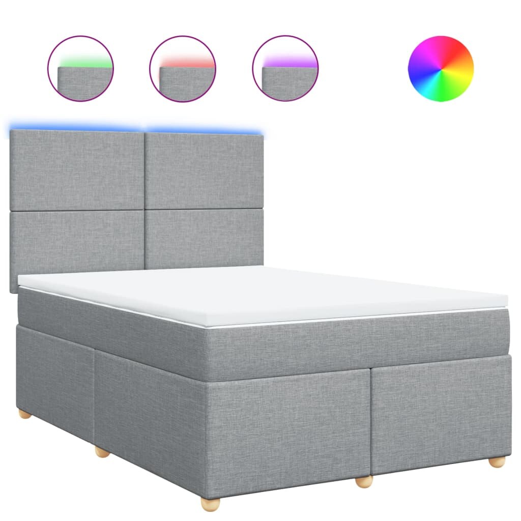 vidaXL Boxspringbett mit Matratze Hellgrau 140x190 cm Stoff