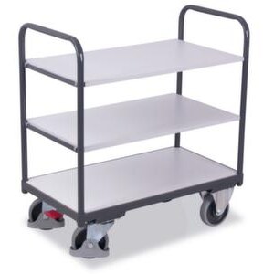 ESD-Etagenwagen, Tragl. 250kg, Griff Holzplatte, Ladefl. LxB 835x490mm, Holzböden