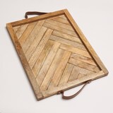 thumbnail of Tablett Holz natur Kerzentablett Serviertablett rechteckig Mangoholz Deko 41cm