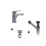 thumbnail of Robinet bec bas TAP + bonde CLINT + siphon SIMON