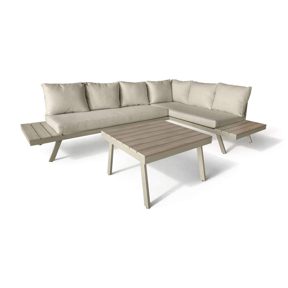 Now's Home - Salon de jardin structur en aluminium sable avec coussin en oléfine calvi