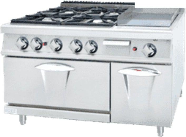 Maquimport - Cocina industrial de 4 quemadores con horno y fry top - Luxury serie 730