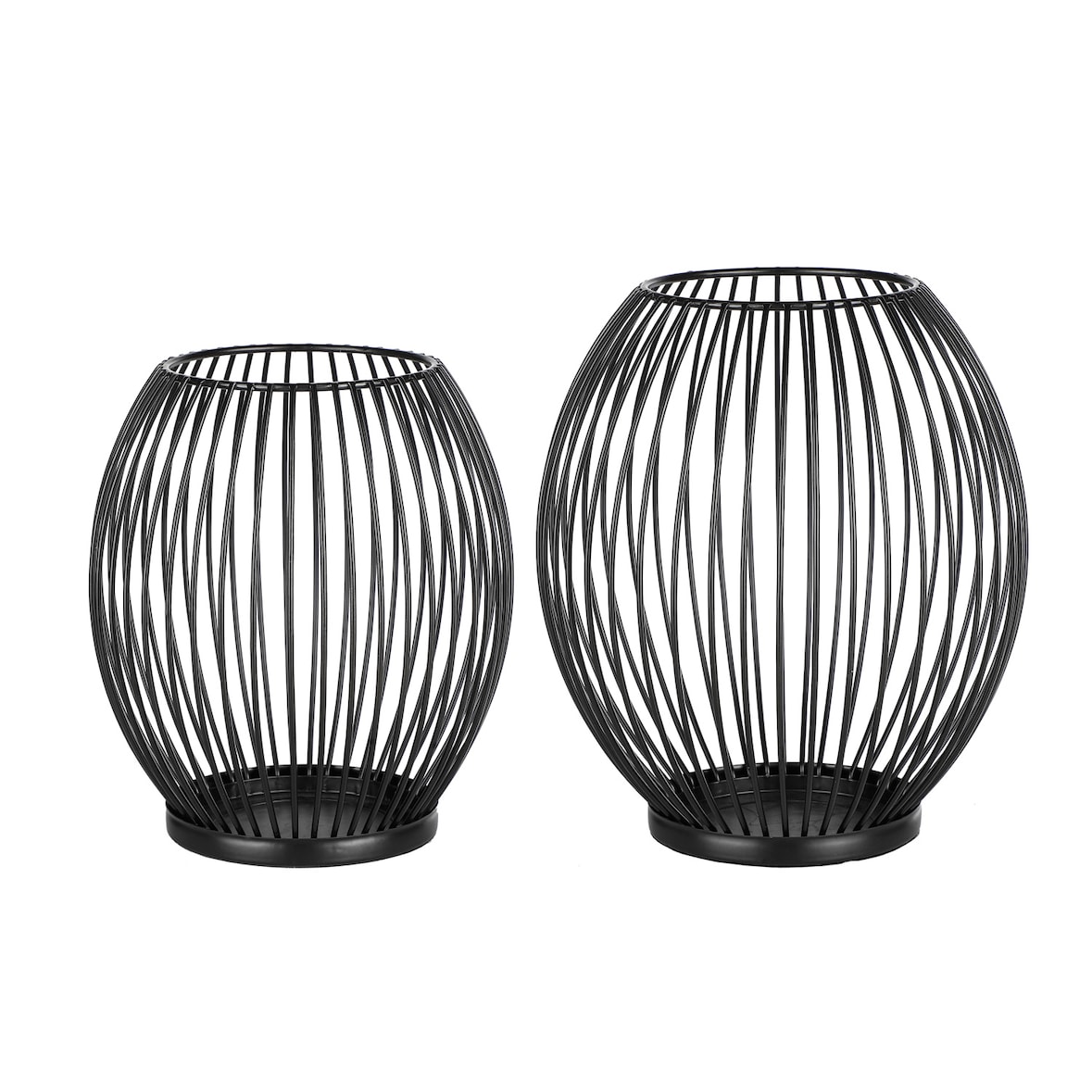 Kerzenhalter Windlicht Korb Optik Metall Draht Tischdeko oval schwarz 2er Set