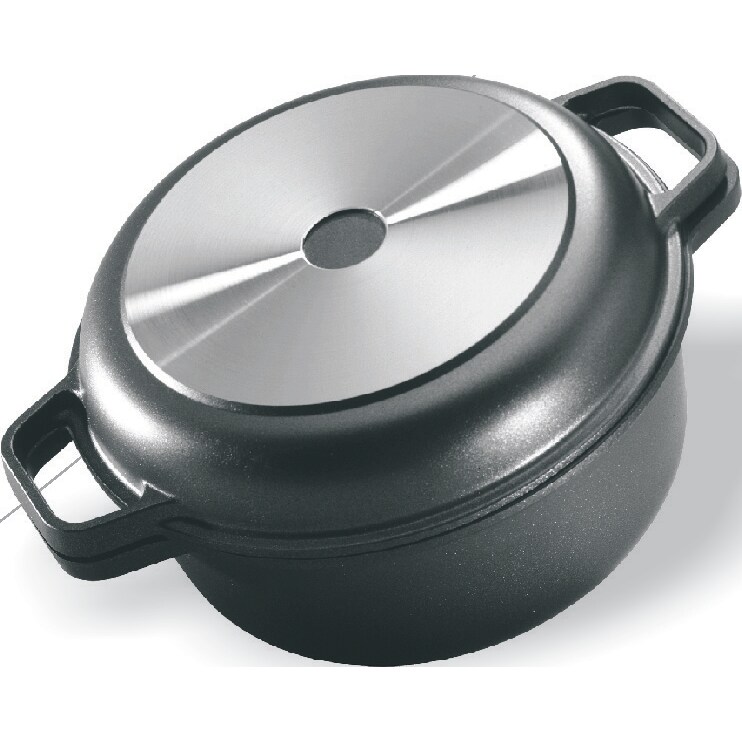 RISOLI' casseruola fornetto jolly con coperchio in alluminio fuso alto spessore multiuso cm 24 nero