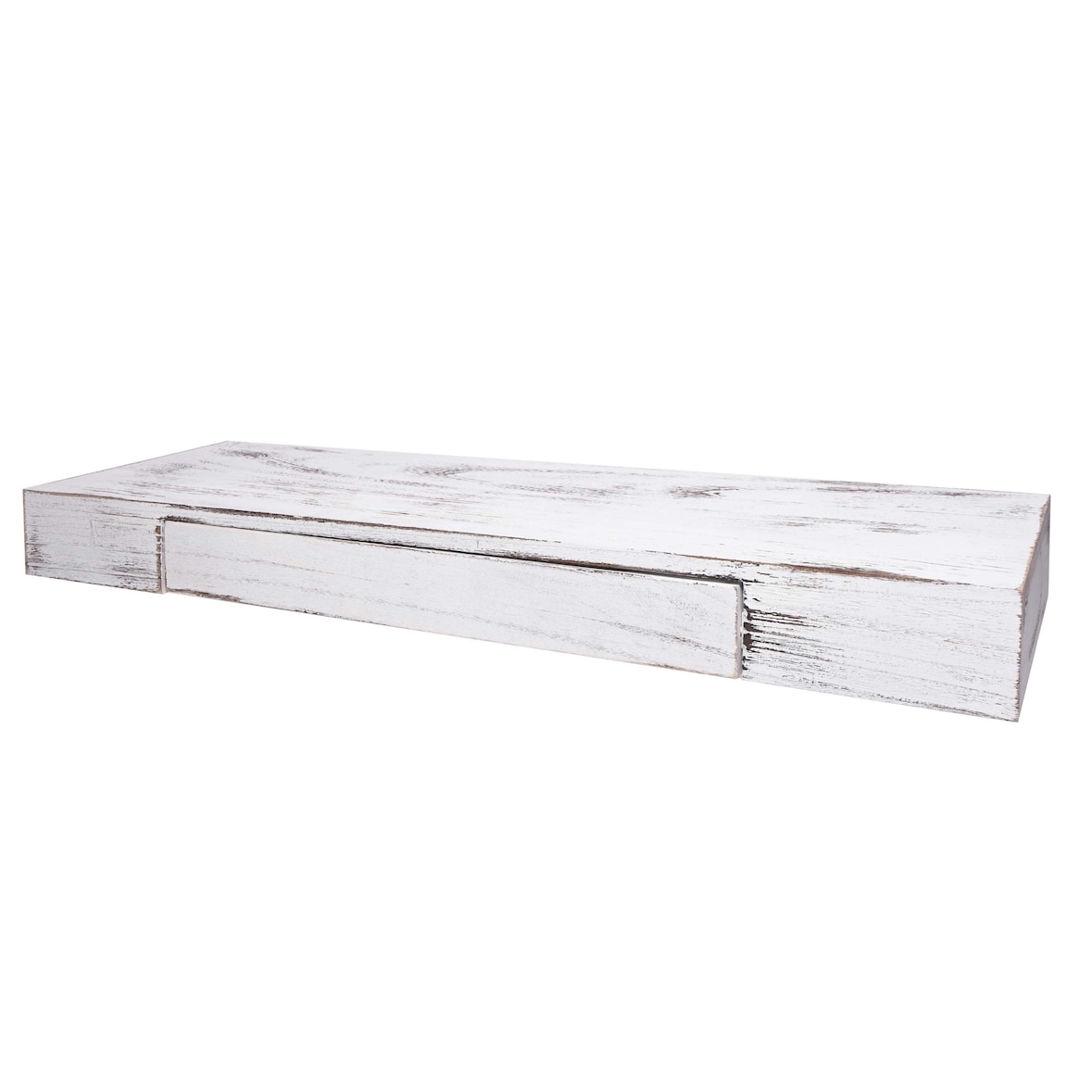 Wandplank HWC-H37, zwevende plank Wandplank Hangplank Plank, lade massief hout 8x80x25cm ~ wit, shabby